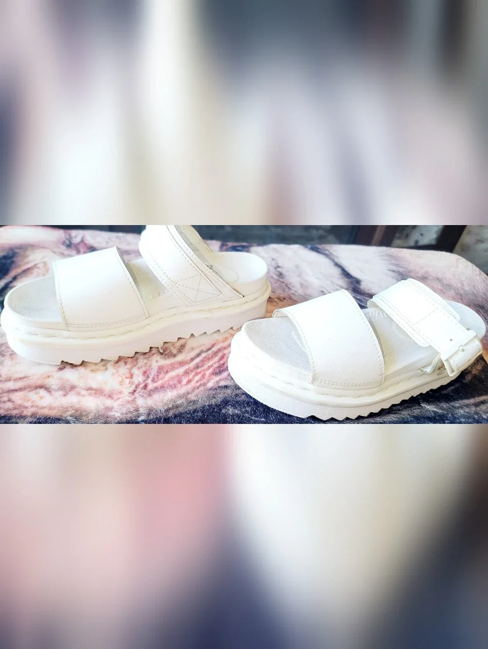 Dr Martens Voss  Leather Strap Chunky Platform Sandals White Sz 5US